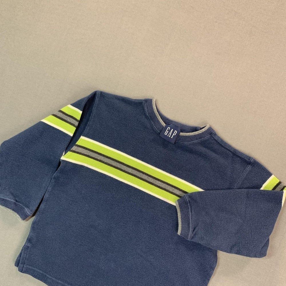 Gap Sweater Kids XS Blue Stripe Cotton Knit Crew Neck Long SLV Pullover